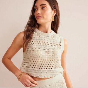 Boden Cropped Crochet Fringe Vest Sweater Tank in L